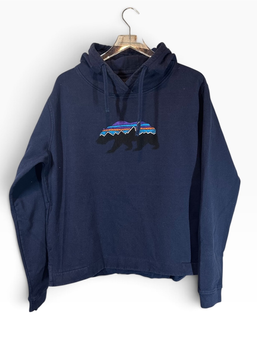 PATAGONIA Women’s XL Uprisal Hoodie Regular Fit in Navy Fitz Roy Bear Graphic